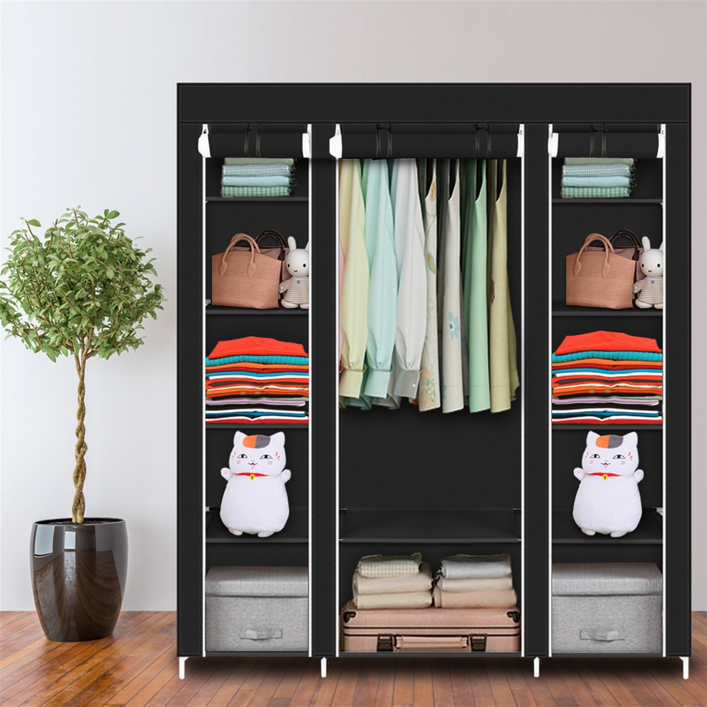 69” Portable Fabric Wardrobe for Small Bedrooms – Closet Organizer Black