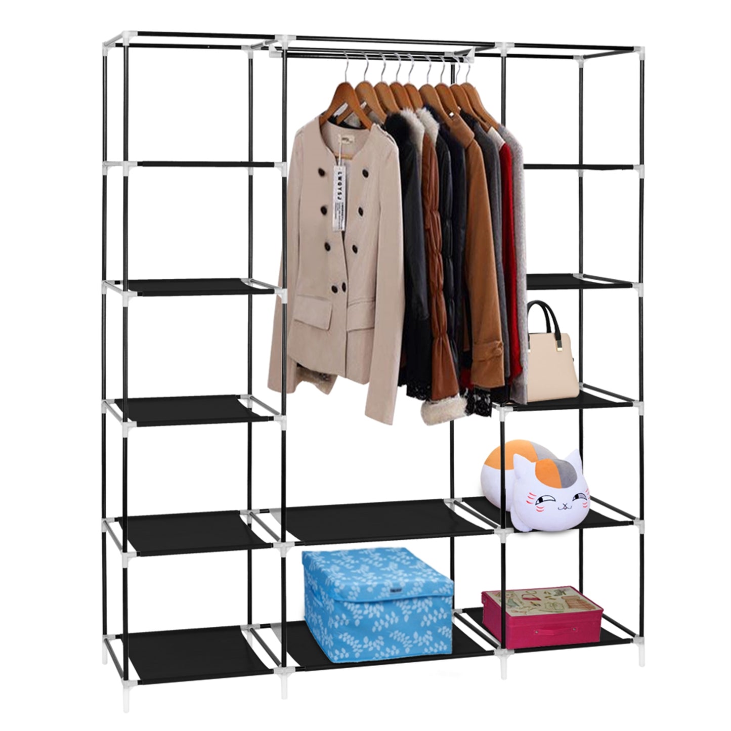 69” Portable Fabric Wardrobe for Small Bedrooms – Closet Organizer Black