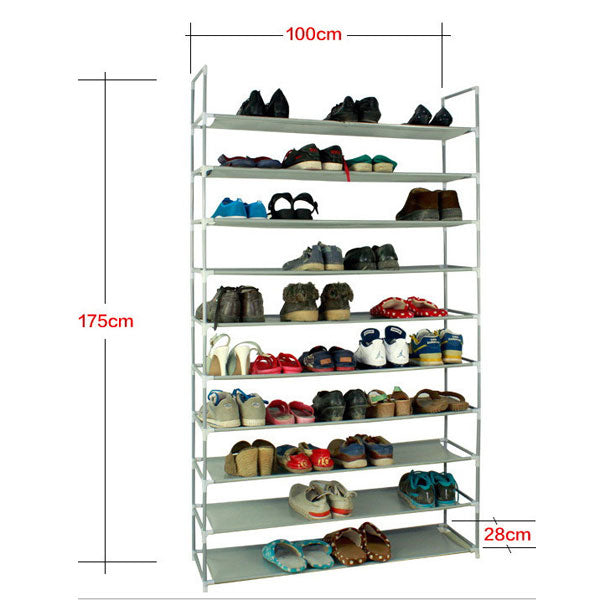 100cm Extra Large 10-Layer Shoe Rack – Compact Hallway Storage Gray