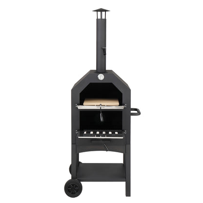 Outdoor Wood Fired Pizza Oven with Stone, Grill Rack & Peel – Portable