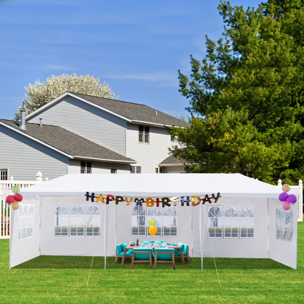 Heavy Duty 3x9m 5-Sided Pergola with Iron Frame & PE Cloth Roof – Outdoor Spiral Pipe Gazebo for Garden, Patio, Events