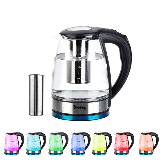 1.8L Electric Glass Kettle 2000W LED Light Fast Boil – UK Plug