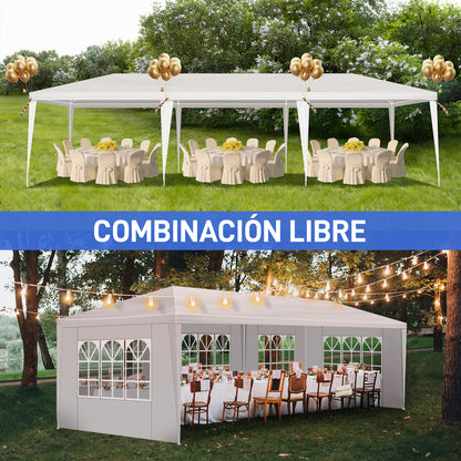 Heavy Duty 3x9m 5-Sided Pergola with Iron Frame & PE Cloth Roof – Outdoor Spiral Pipe Gazebo for Garden, Patio, Events