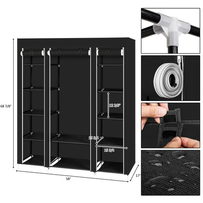 69” Portable Fabric Wardrobe for Small Bedrooms – Closet Organizer Black