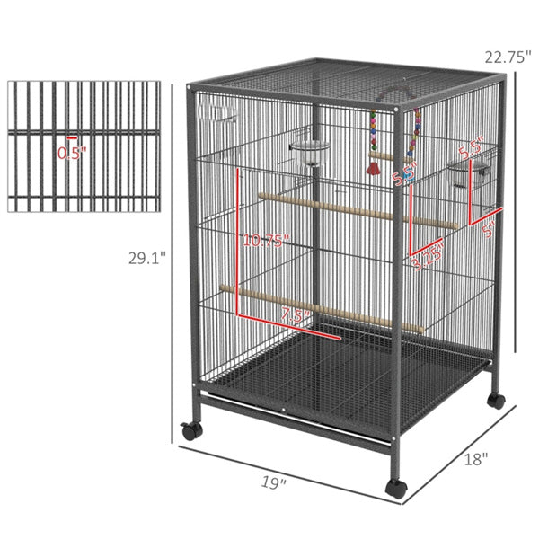 Large Bird Cage with Wheels, Perches & Tray – For Budgies & Parrots