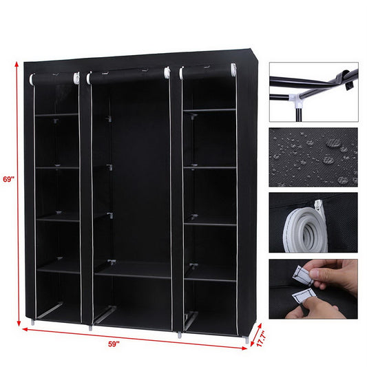 69” Portable Fabric Wardrobe for Small Bedrooms – Closet Organizer Black