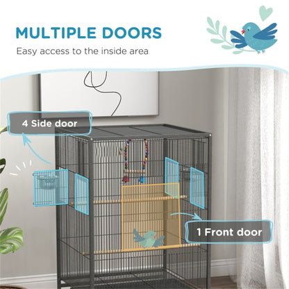 Large Bird Cage with Wheels, Perches & Tray – For Budgies & Parrots