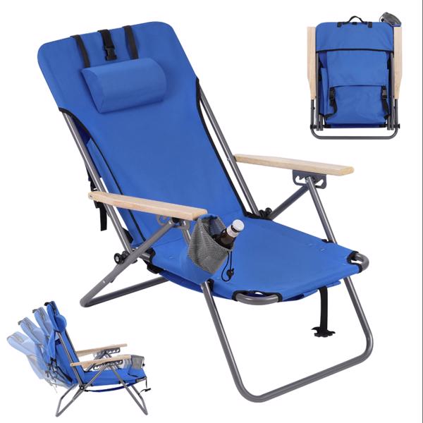 4-Position Folding Beach Chair with Backpack Straps – Pink, Cup Holder