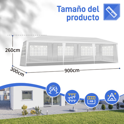 Heavy Duty 3x9m 5-Sided Pergola with Iron Frame & PE Cloth Roof – Outdoor Spiral Pipe Gazebo for Garden, Patio, Events