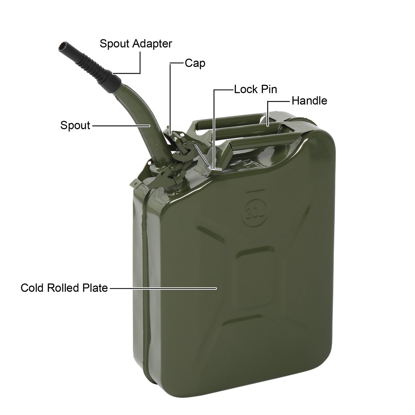 20L Portable Fuel Can with Spout – Petrol Diesel Storage, Army Green
