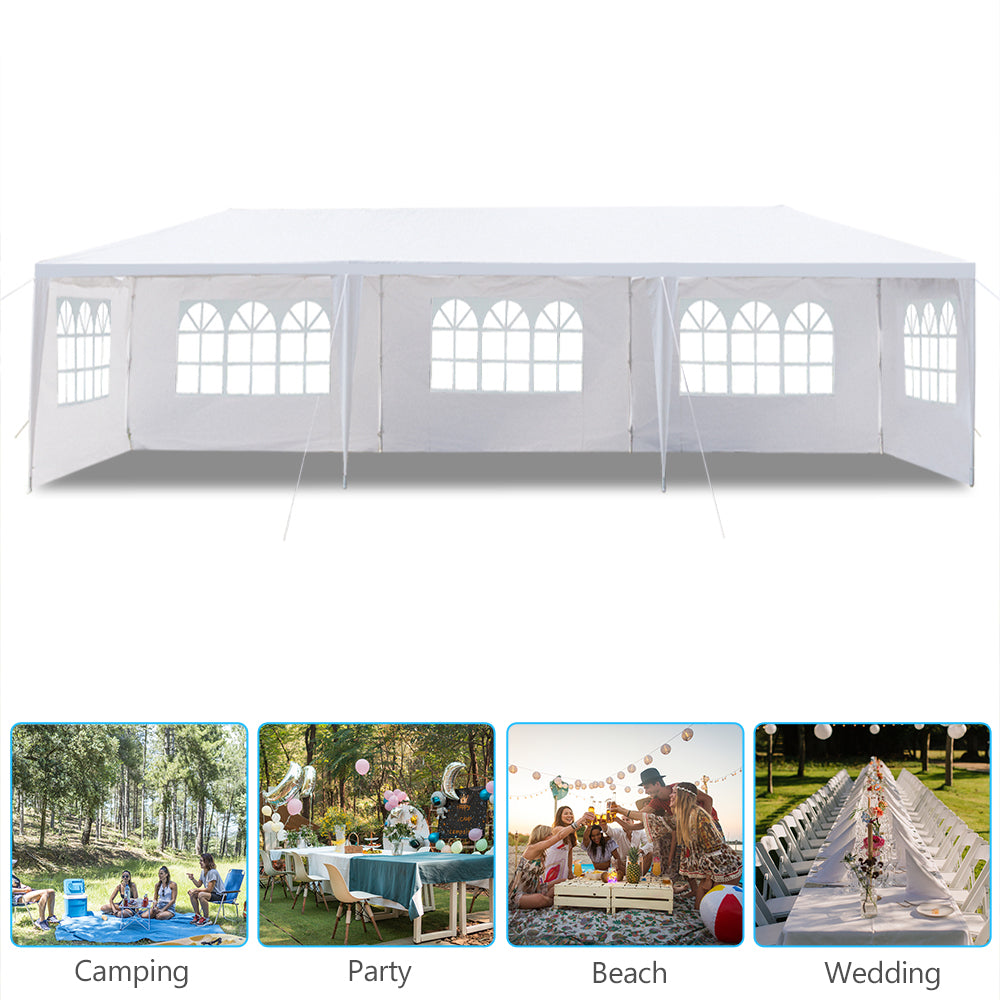 Heavy Duty 3x9m 5-Sided Pergola with Iron Frame & PE Cloth Roof – Outdoor Spiral Pipe Gazebo for Garden, Patio, Events