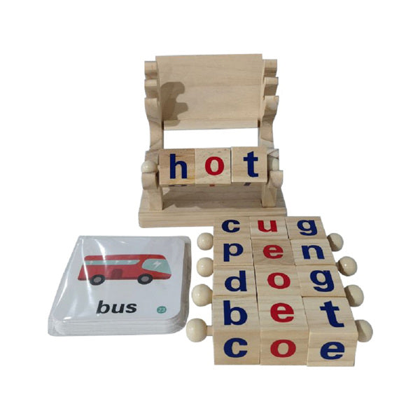 Wooden Spelling Toy & Flash Cards Set – Learning Game for Kids 4–7