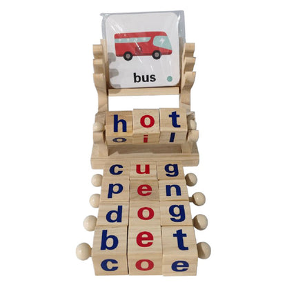Wooden Spelling Toy & Flash Cards Set – Learning Game for Kids 4–7