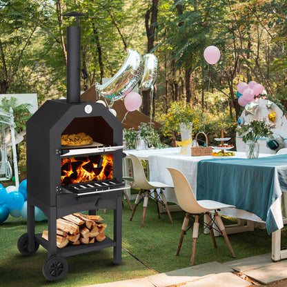 Outdoor Wood Fired Pizza Oven with Stone, Grill Rack & Peel – Portable