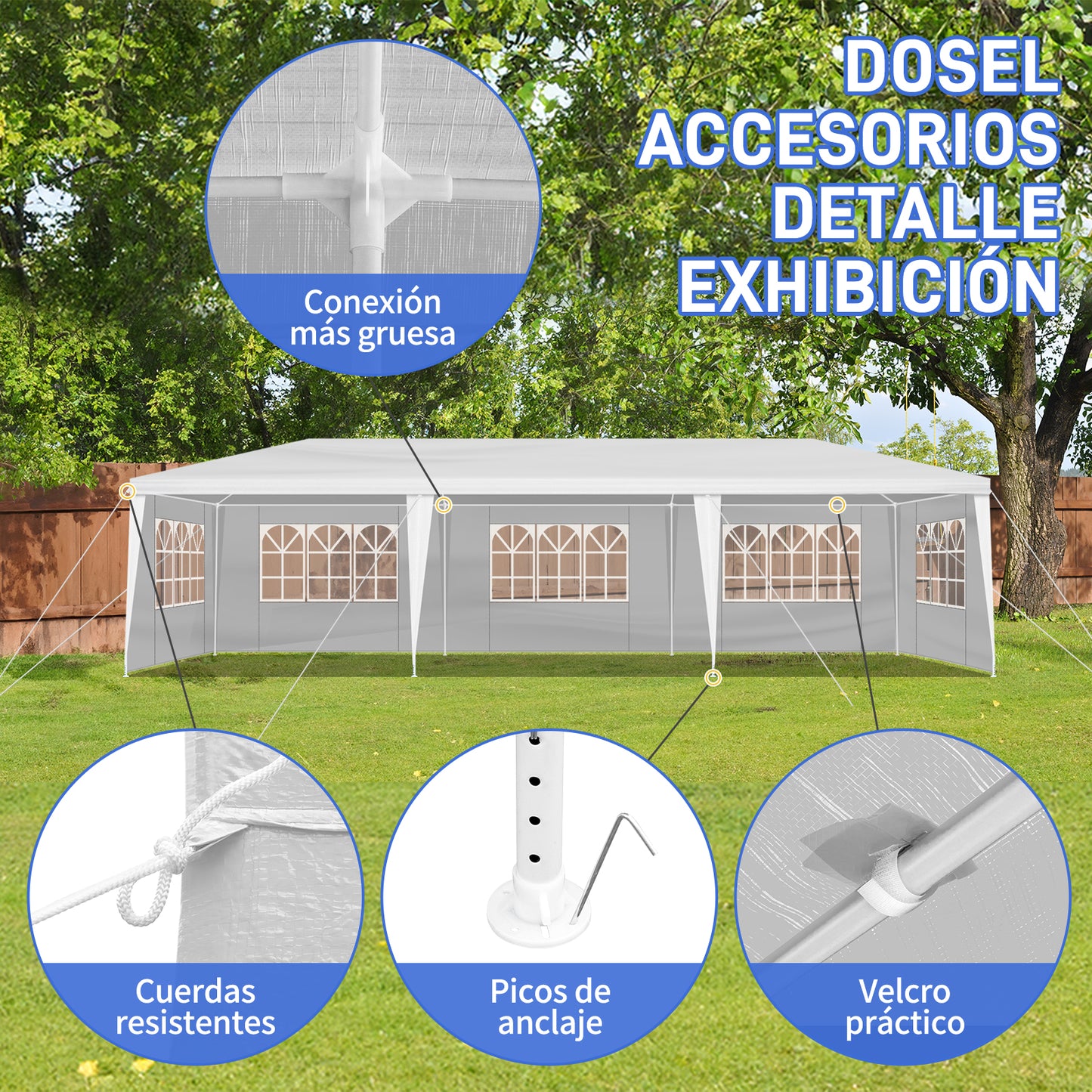 Heavy Duty 3x9m 5-Sided Pergola with Iron Frame & PE Cloth Roof – Outdoor Spiral Pipe Gazebo for Garden, Patio, Events