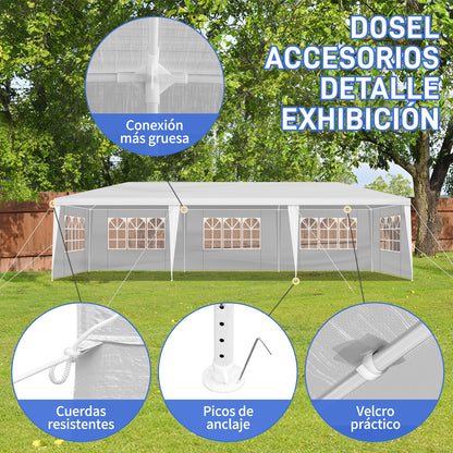 Heavy Duty 3x9m 5-Sided Pergola with Iron Frame & PE Cloth Roof – Outdoor Spiral Pipe Gazebo for Garden, Patio, Events