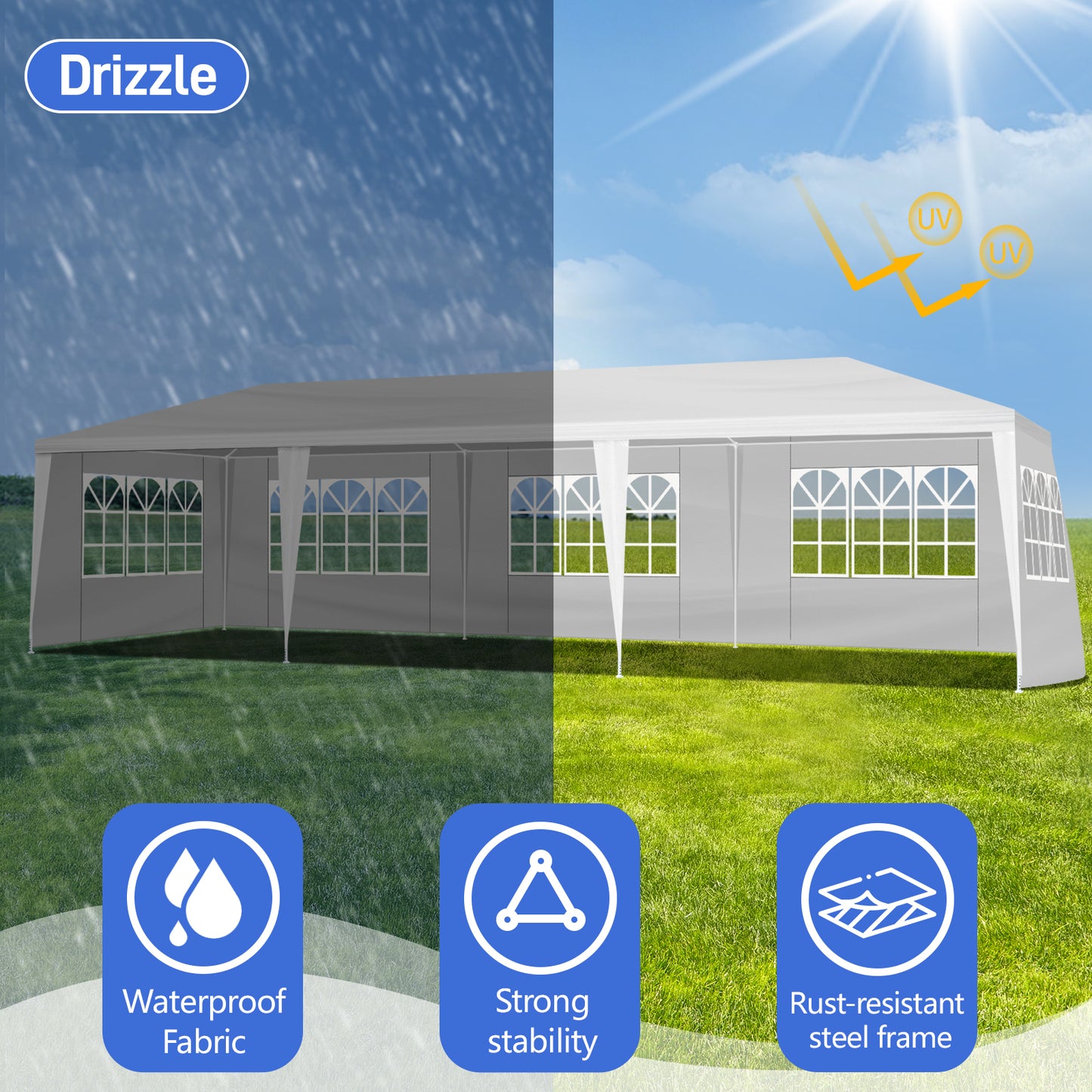 Heavy Duty 3x9m 5-Sided Pergola with Iron Frame & PE Cloth Roof – Outdoor Spiral Pipe Gazebo for Garden, Patio, Events