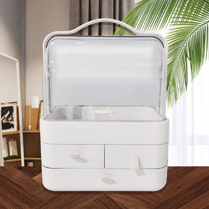 Cosmetic Organizer Box with Lid – Waterproof Makeup Storage, 3 Tiers