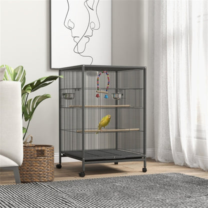 Large Bird Cage with Wheels, Perches & Tray – For Budgies & Parrots