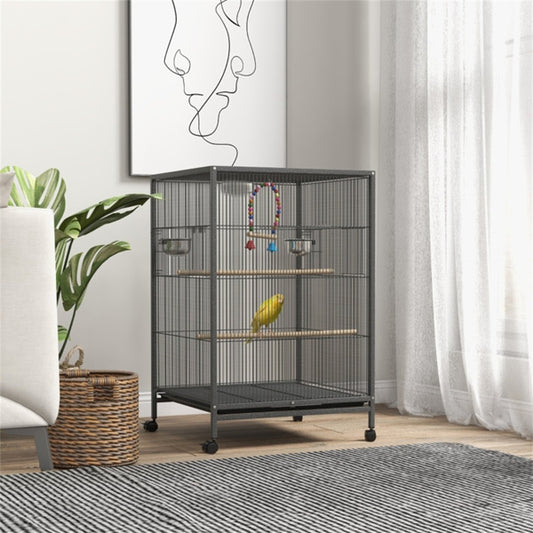 Large Bird Cage with Wheels, Perches & Tray – For Budgies & Parrots